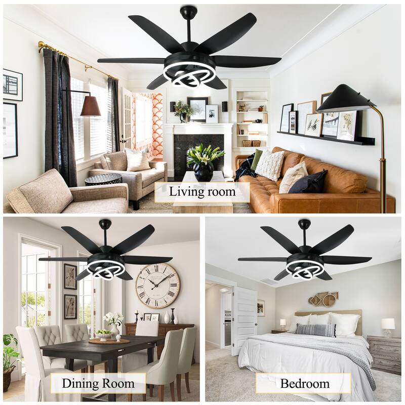 Oaks Aura 56" Dimmable Ceiling Fan with LED Light,Modern Deformable Fan Light with APP Control,6 Reversible Blades,6 Speeds