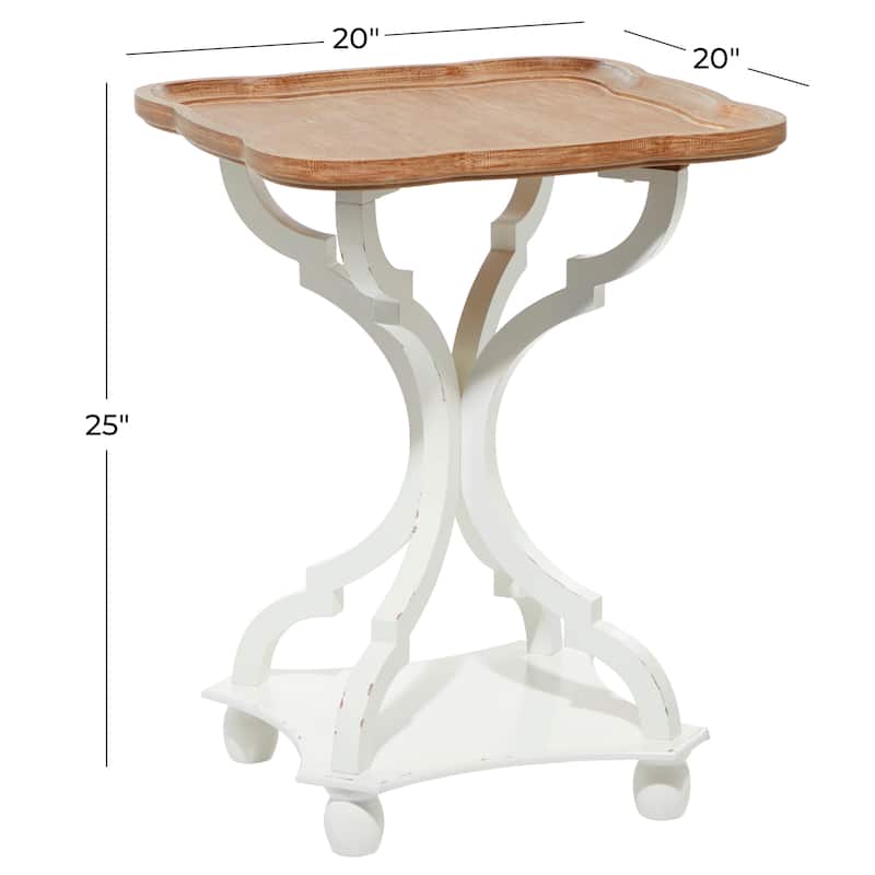 Wooden Accent Table with Brown Wood Top - White - Roche River Decor - 20"W x 20"L x 25"H