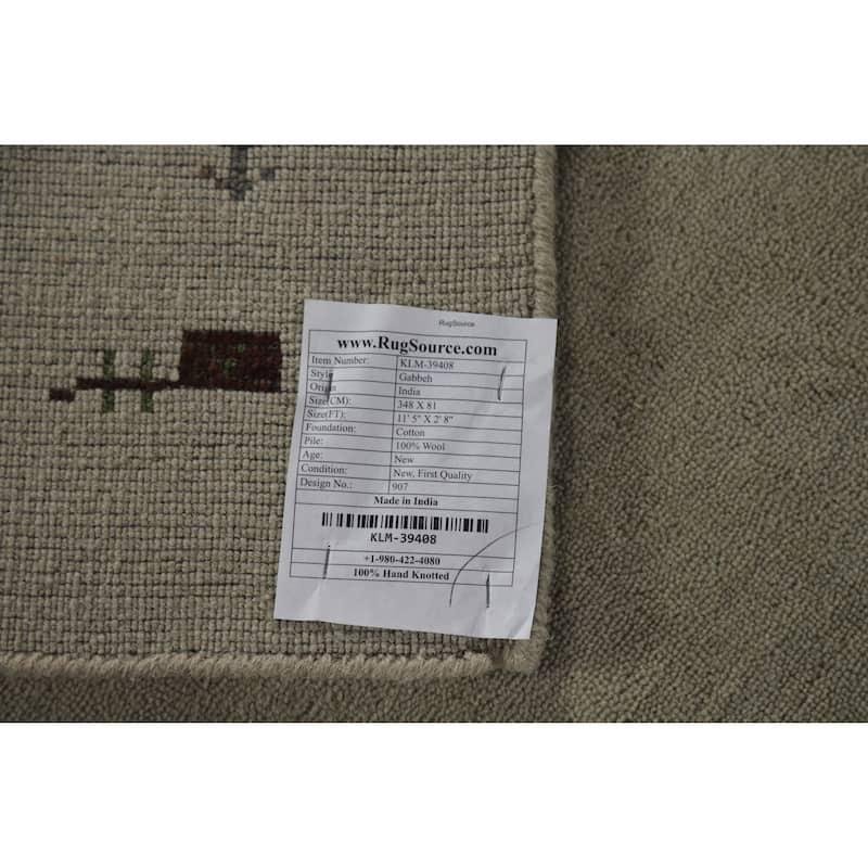 Tribal Gabbeh Indian Runner Rug Hand-Knotted Beige Wool Carpet - 2'8" x 11'5"