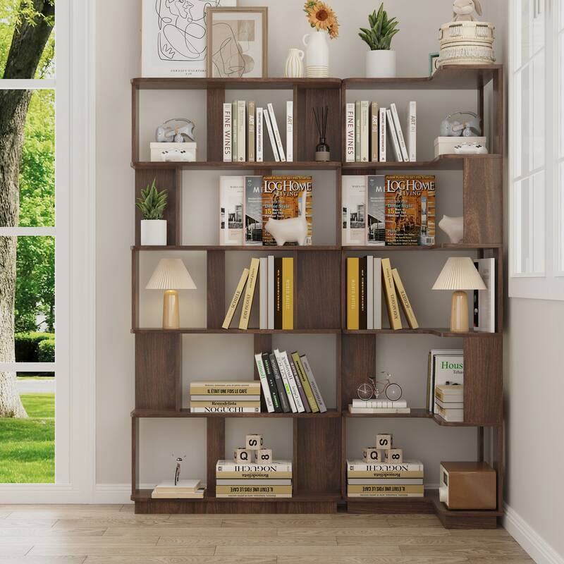 Set Of 2 Free Combination Bookcase Space Saving Corner Bookshelf, L-Shaped Bookcase + I-Shaped Bookcase