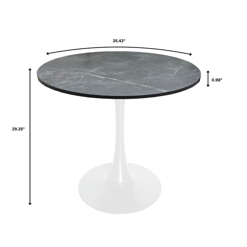 Bristol 36" Round Dining Table for 4 with MDF Top and Modern White Iron Base for Kitchen & Dining Room