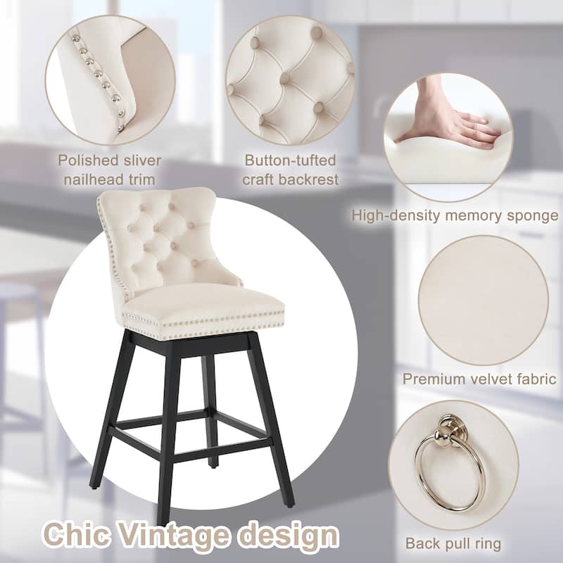 26"/29" Velvet Swivel Counter and Bar Height Stools (Set of 1/2/3/4)