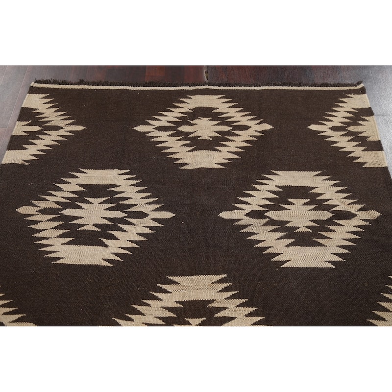 Natural Dye Kilim Tribal Geometric Oriental Wool Area Rug Flat-weave - 4'7" x 7'3"