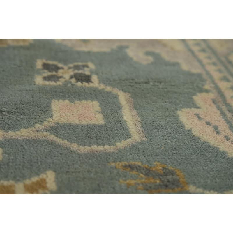 Blue Oushak Indian Area Rug Handmade Transitional Wool Carpet - 8'0" x 10'0"