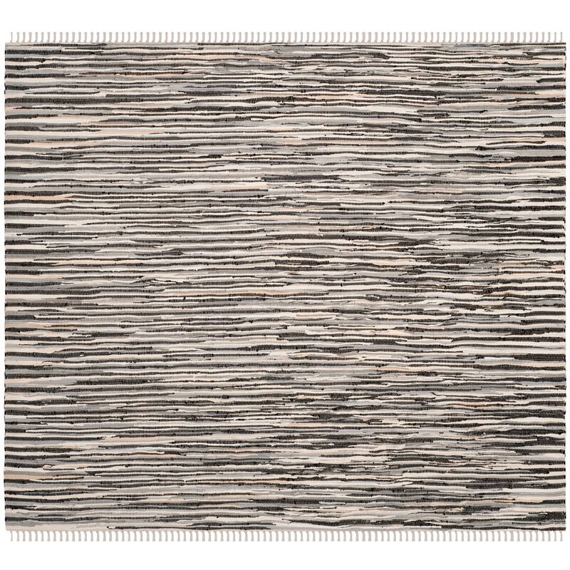 SAFAVIEH Handmade Rag Rug Nya Casual Stripe Cotton Rug - 6' Square - Black/Multi