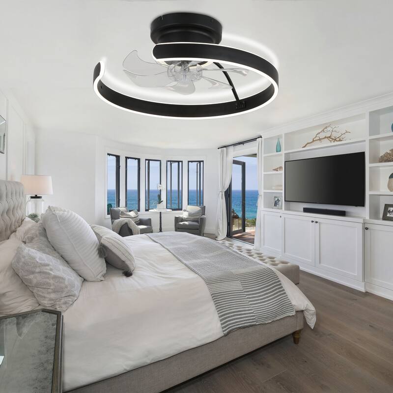 Bella Depot Black Flush Mount Ceiling Fan with Dimmable Light, 6-Speed Reversible Ceiling Fan with APP and Remote Control