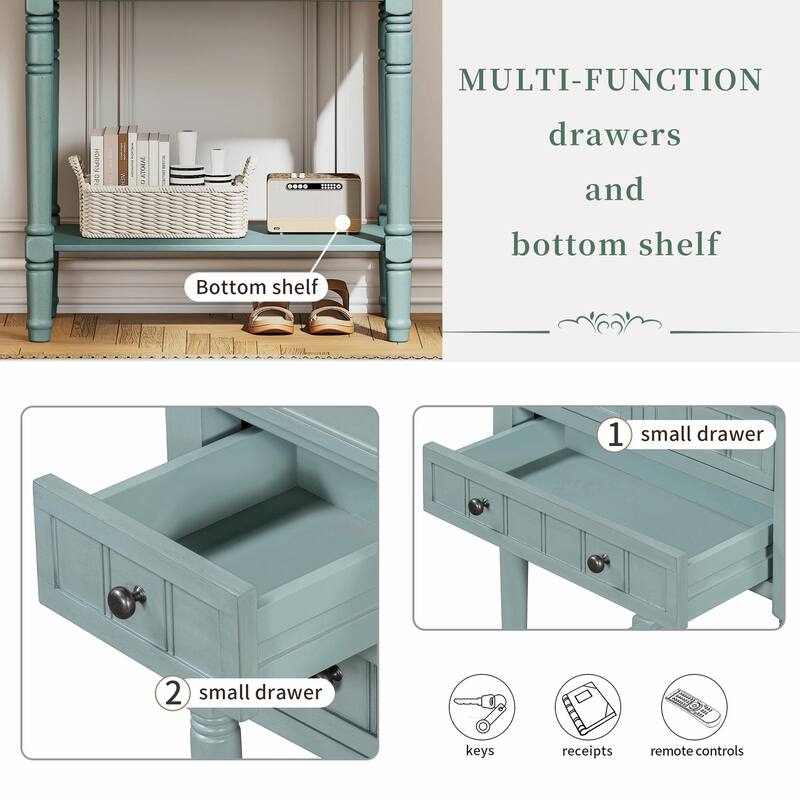 Narrow Console Table with 3 Drawers and Bottom Shelf