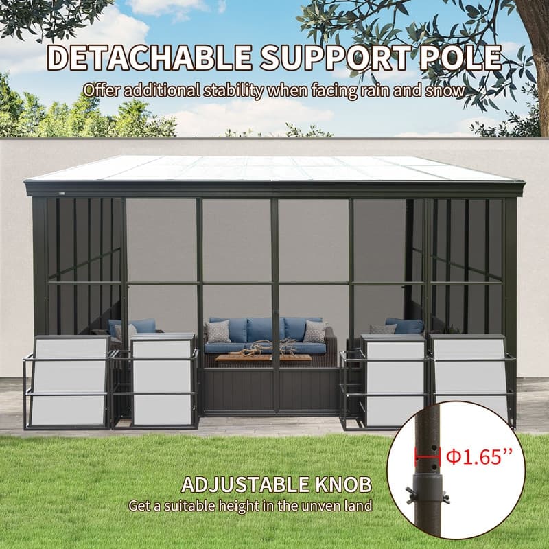 Domi Wall-Mounted Sunroom with Sloped PC Roof and Lockable Sliding Doors