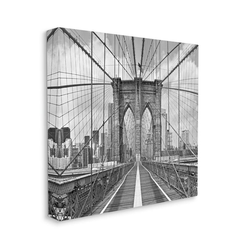 Stupell Brooklyn Bridge Black White Industrial Landscape City Architecture Canvas Wall Art - Grey