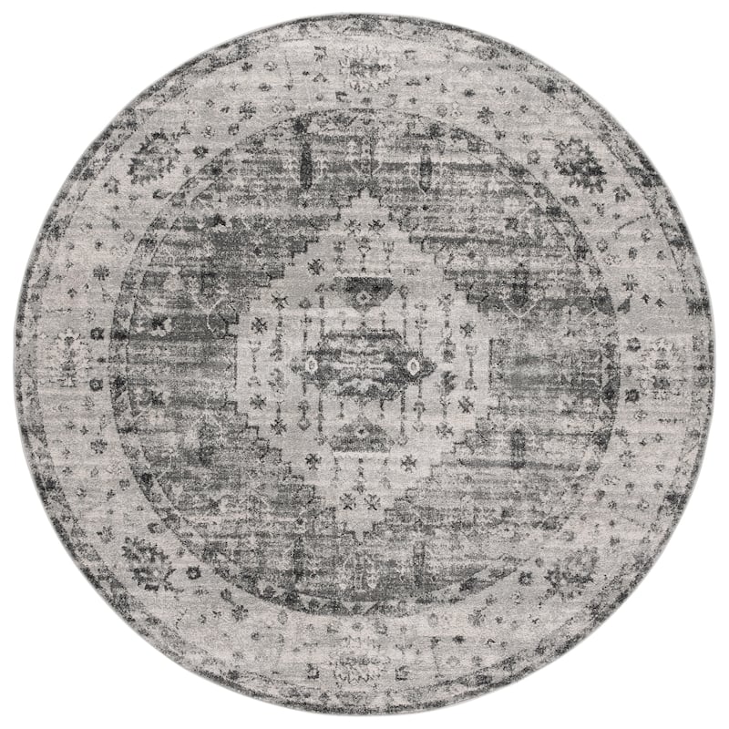 SAFAVIEH Vintage Kata Tabriz Oriental Rug - 6'7" Round - Grey/Charcoal