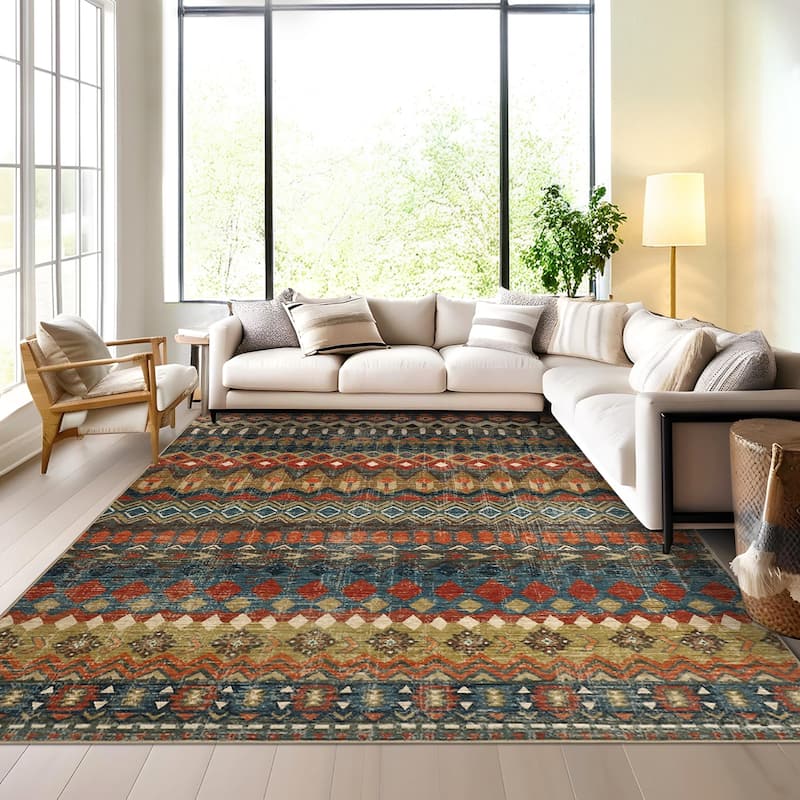 Garvee Boho Geo Low Pile Foldable Area Rug