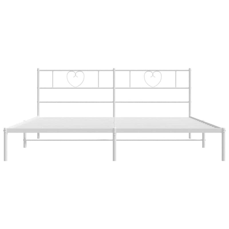 vidaXL California King Metal Bed with Headboard, White, No Mattress - 86.2" x 73.6" x 35.4"