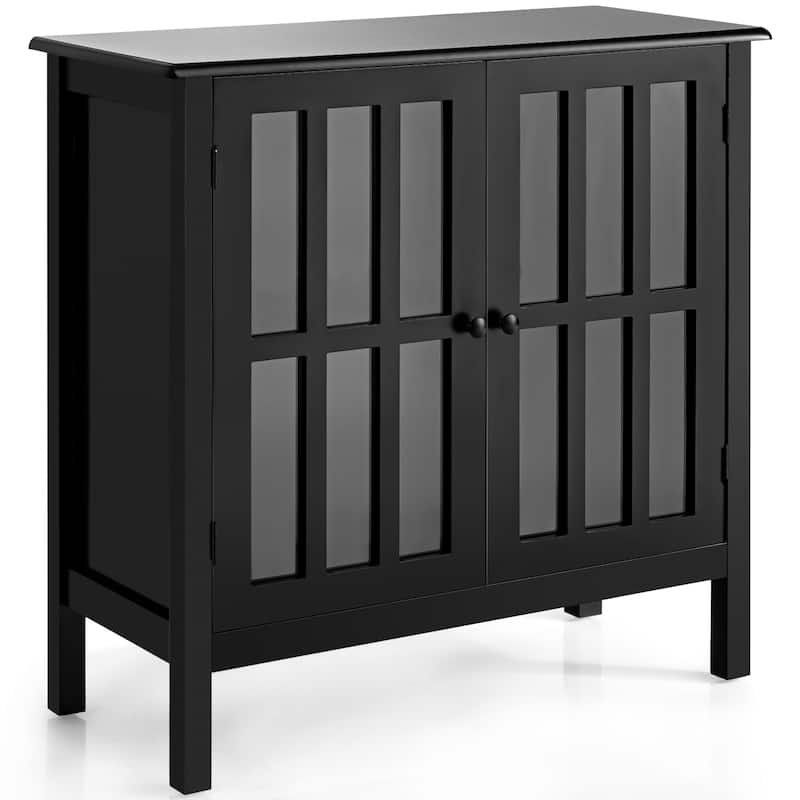 Costway Storage Buffet Cabinet Glass Door Sideboard Console Table - Black