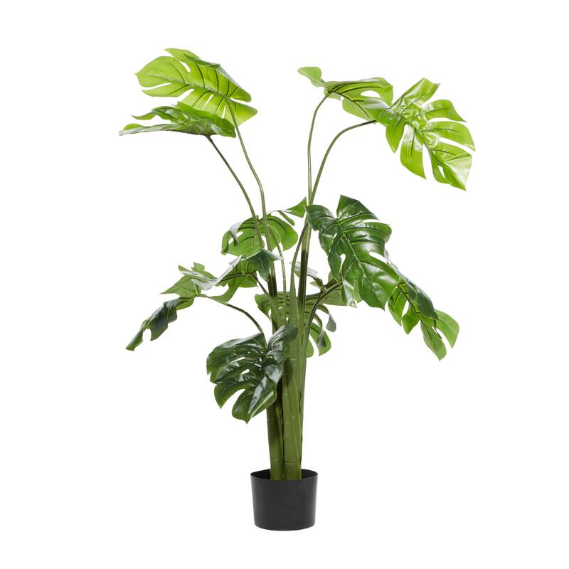 Faux Foliage Monstera Artificial Plant with Realistic Leaves and Black Plastic Pot - Green - Roche River Decor