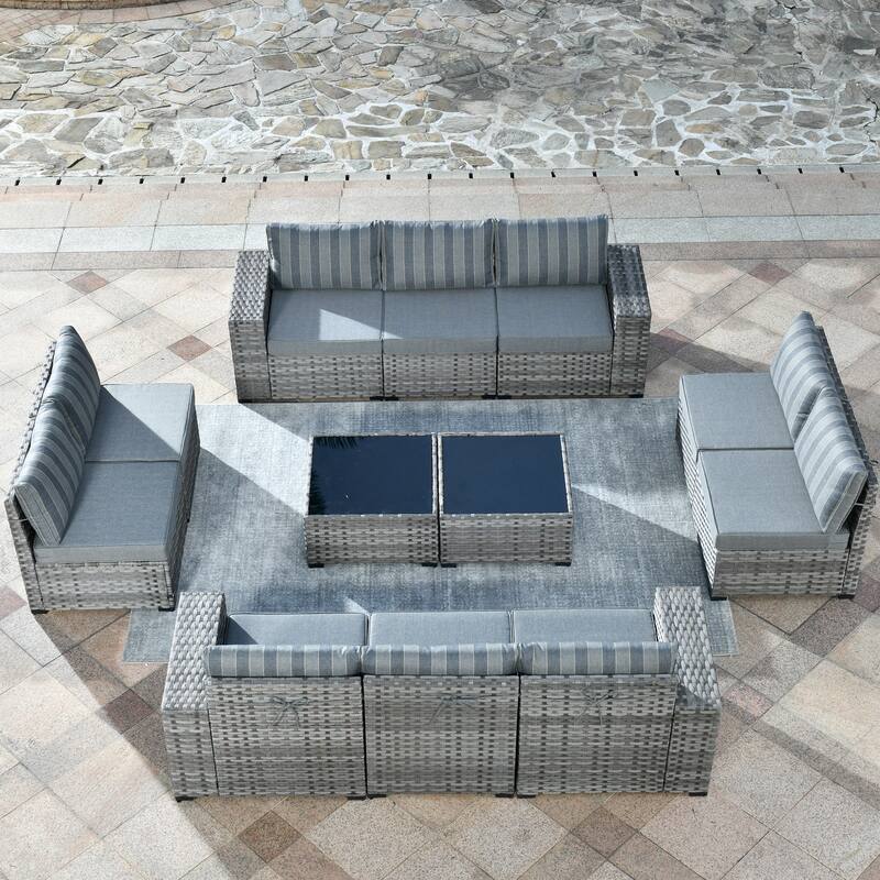 HOOOWOOO 12-Piece Rattan Outdoor Patio Furniture Modular Wide Armrest Sectional Set