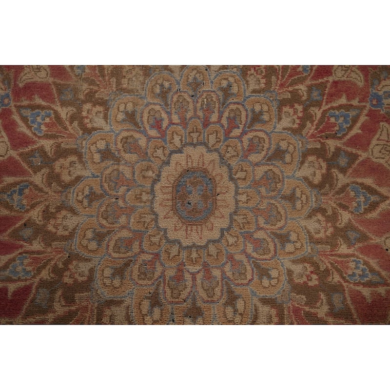 Mashad Persian Vintage Area Rug Handmade Floral Pink Wool Carpet - 9'2"x 13'5"