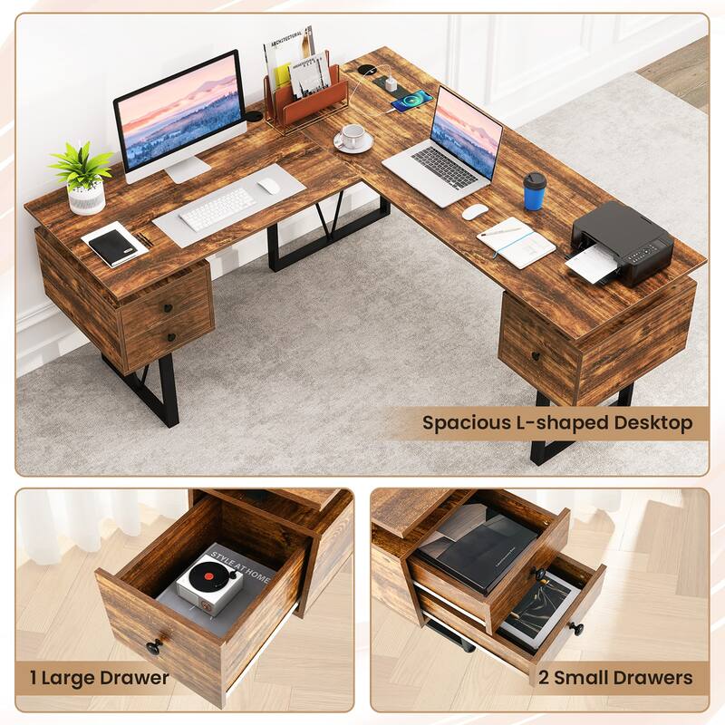 Gymax 59'' L-shaped Computer Desk w/ Charging Station Corner Desk
