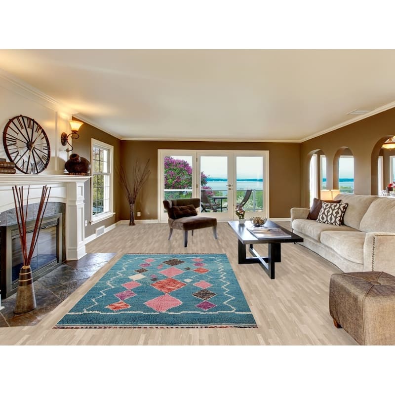 Turquoise Blue Moroccan Oriental Area Rug Hand-Knotted Wool Carpet - 5'0"x 9'1"