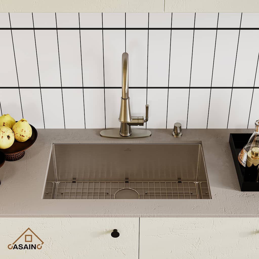 Stainless Steel 32 in. Single Bowl Undermount Kitchen Sink with Infrared Sensor Pull Down Kitchen Faucet