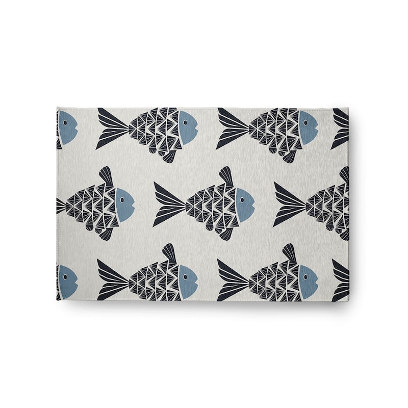 Fish Tales Nautical Indoor/Outdoor Rug - Dusty Smoke - 2' x 3'
