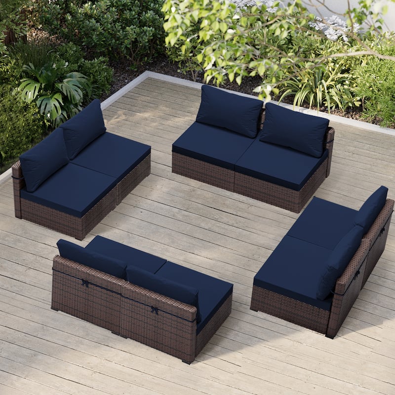 UPHA 8-Person Wicker Patio Conversation Seating Set with Cushions - Beige