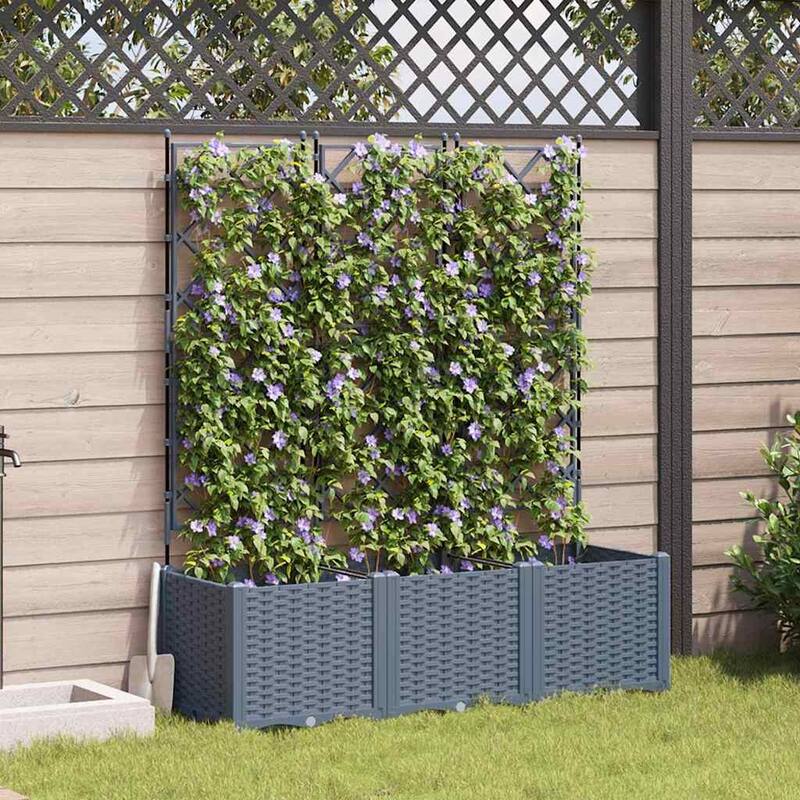 vidaXL Garden Planter with Trellis - Light Grey