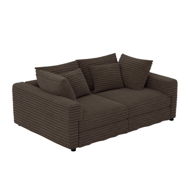 102.4" Corduroy Couch with Ottomans, 4 Seat Convertible Modular Sectional Sofa, Upholstered Couches with Pillows for Living Room