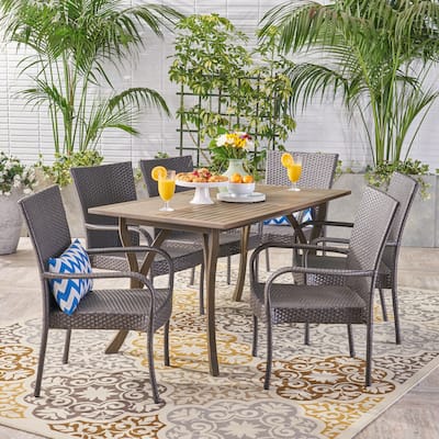 Monterey Outdoor 7 Piece Wood and Wicker Dining Set by Christopher Knight Home