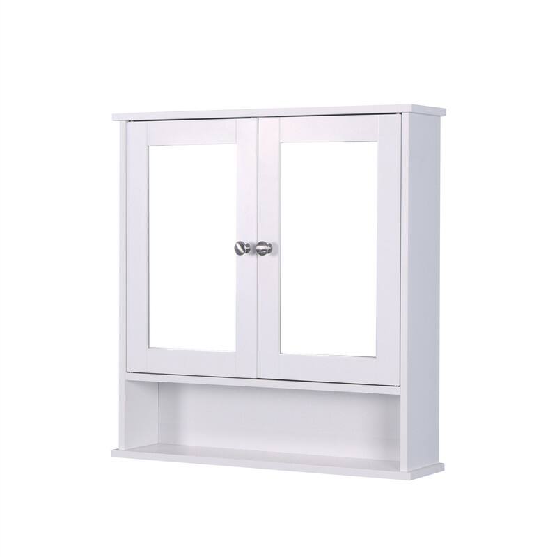 Bathroom medicine cabinet with mirror, double mirror door and living room adjustable shelf, white