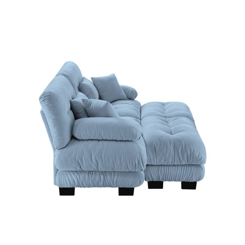 94.4" 2-Seater Chenille Cloud Couch with 4 Pillows and 2 Ottomans(Convertible Sleeper Sofa)