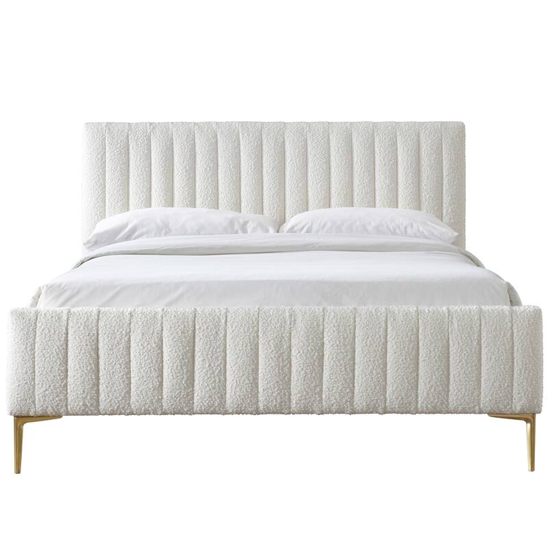 Omax Decor Julia Upholstered Platform Bed with Channel Tufted Headboard and Gold Legs