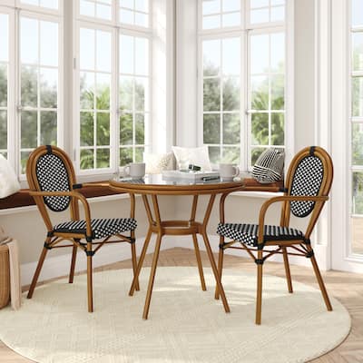 Indoor/Outdoor Commercial Bistro Set with Table and Two Chairs