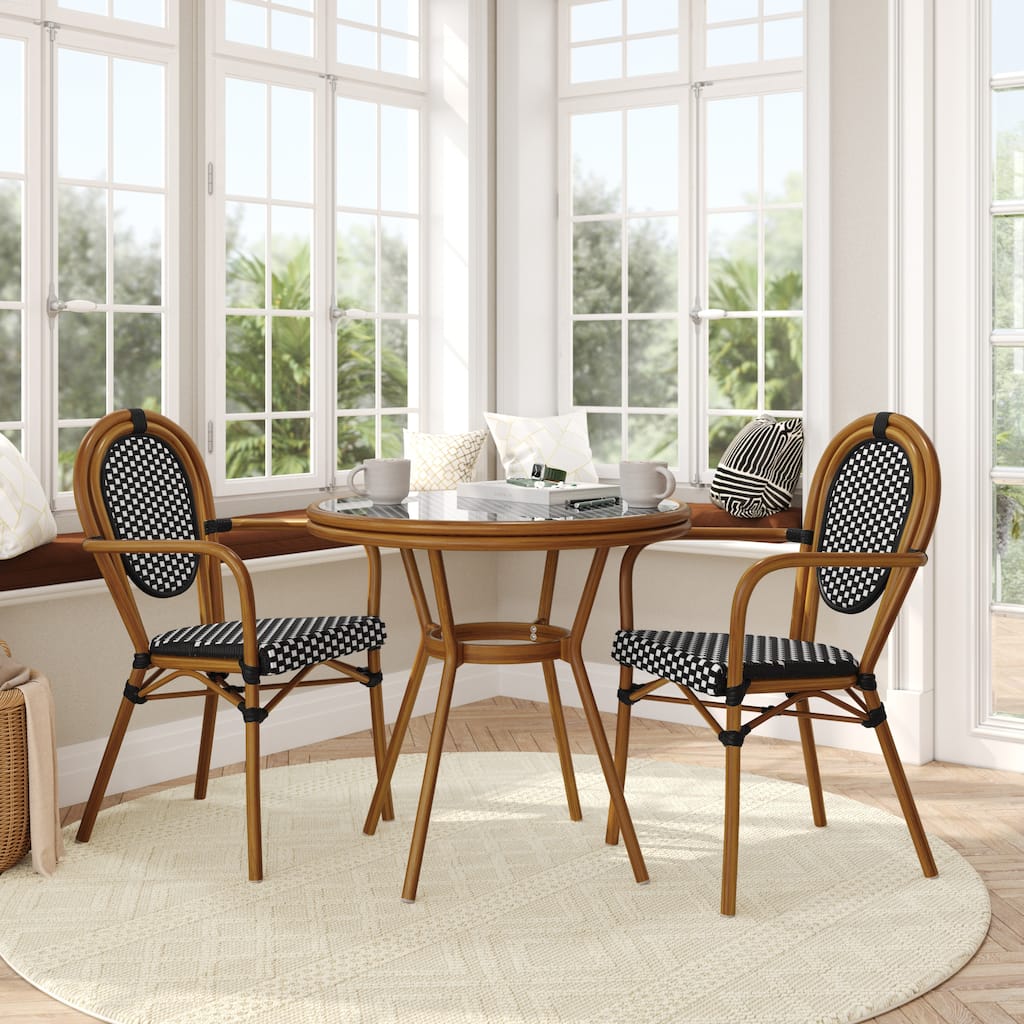 Indoor/Outdoor Commercial Bistro Set with Table and Two Chairs