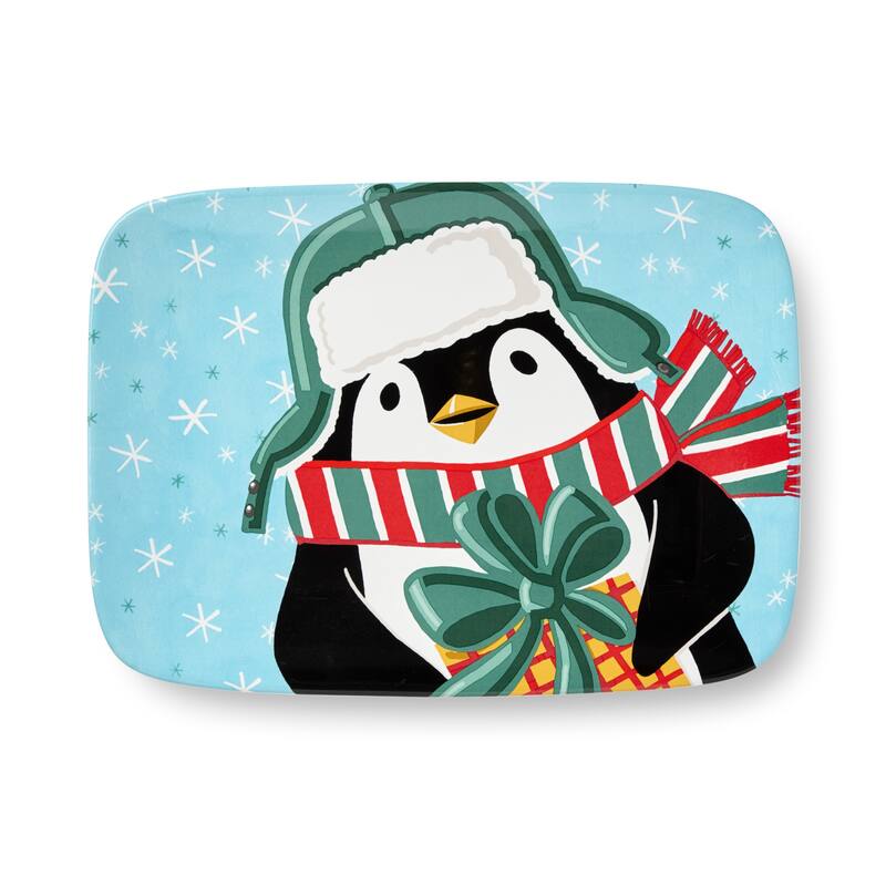 Certifed International Christmas Whimsy Penguin Rectangular Platter 14" x 10" - 14 L x 10 W x 1.125 H