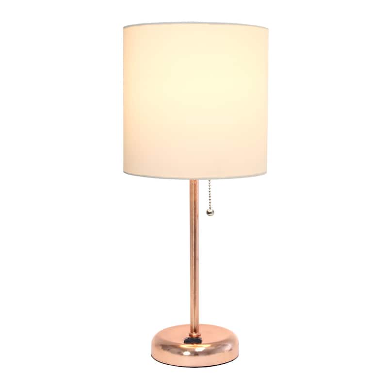 Stick Base Bedside Table Desk Lamp with Drum Shade - 19.5" - Rose Gold and White