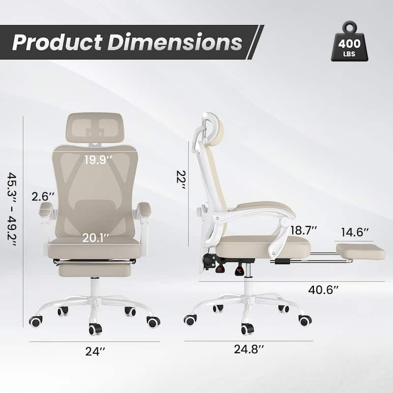 Ergonomic Office Chair with Footrest, Office Desk Chair with Headrest, High Back Computer Chair with Adjustable Lumbar Support