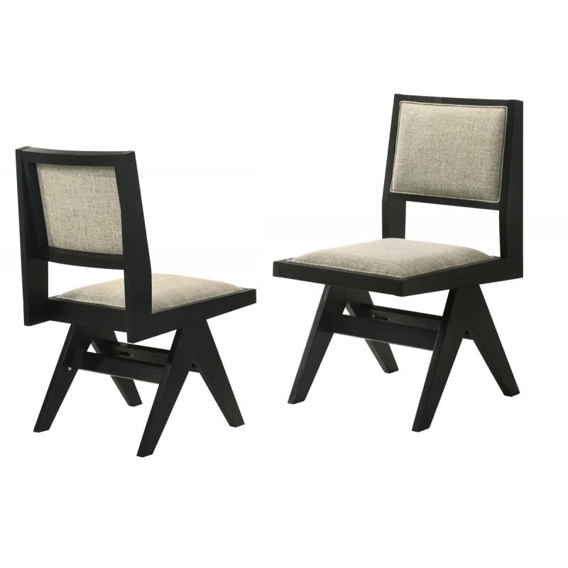 Contemporary Dining Chair Set of 2, Black Wood Upholstered Kitchen Side Chair