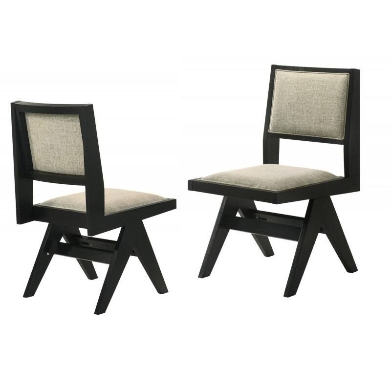 Contemporary Dining Chair Set of 2, Black Wood Upholstered Kitchen Side Chair - Black,Ebony