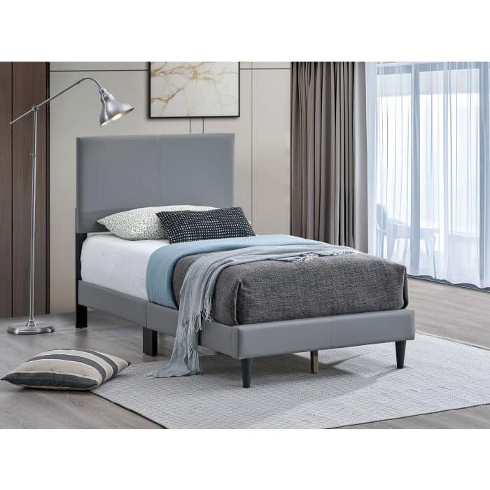 GDF Studio - Emily Modern Upholstered Bed with Adjustable Headboard (Mattress Not Included) - LightGrey - Twin