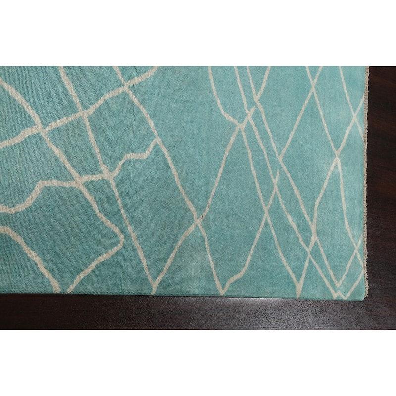 Modern Turquoise Moroccan Vegetable Dye Area Rug Handmade Wool Carpet - 7'9" x 9'10"