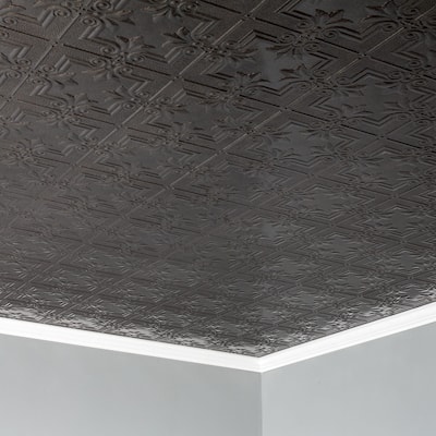 FASÄDE Regalia Decorative Vinyl 2ft x 4ft Glue Up Ceiling Panel in Smoked Pewter (5 Pack)