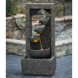Weathered Brown Cascading Cement Fountain with LED Lights
