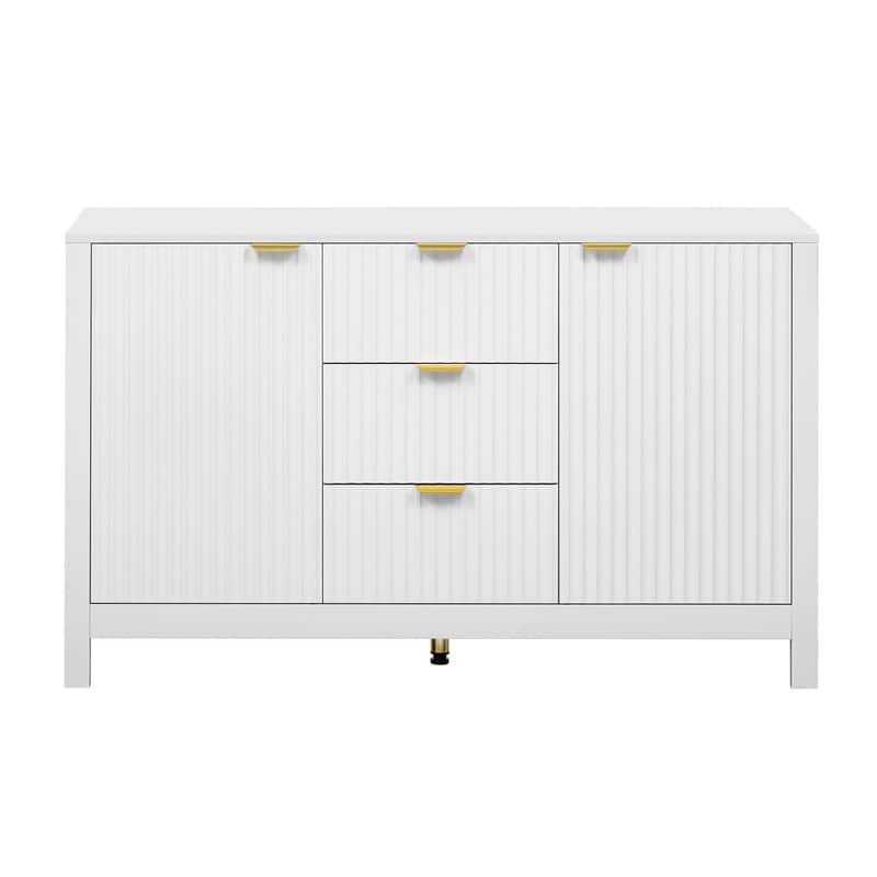 Entryway Buffet Cabinet with Wave 2-Door and 3 Drawers, Adjustable Shelves for Stylish Storage