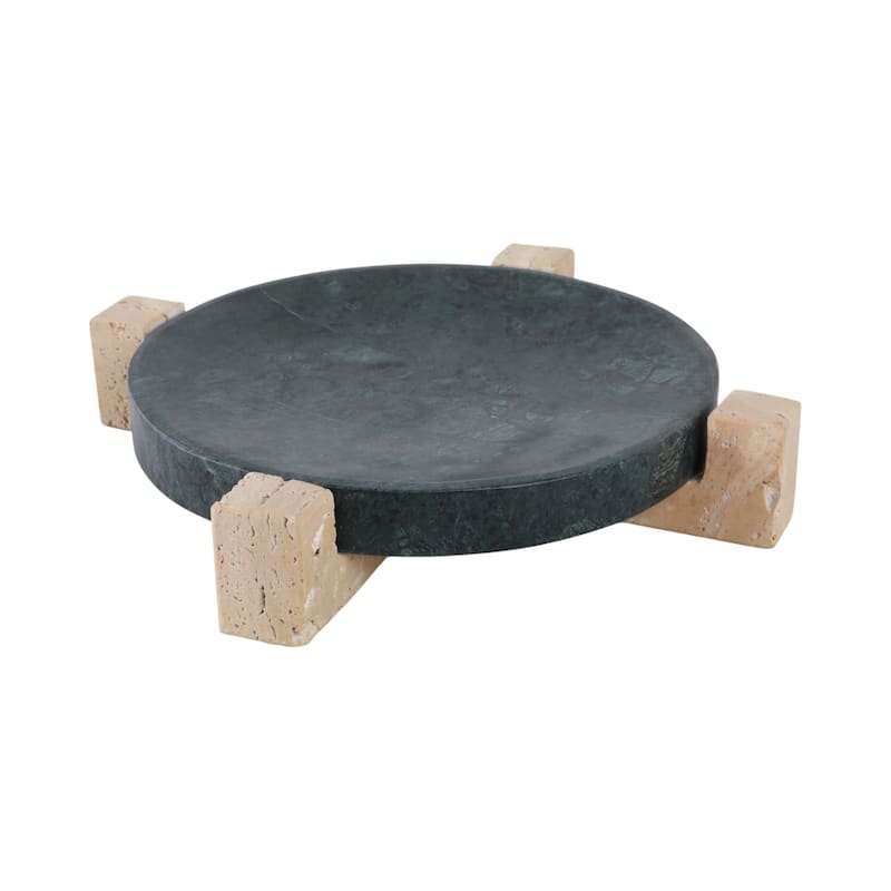 Marble Stone Decorative Tray Geometric Base Sleek Glam Modern