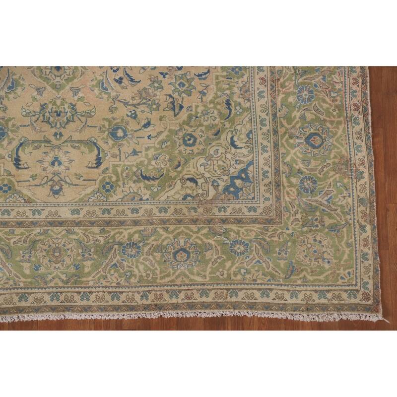 Hand Knotted Oriental 100% Wool Carpet Traditional Floral Peach Kashan Area Rug - 9' 8'' X 6' 6''