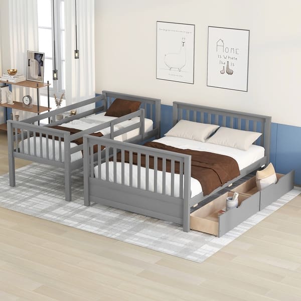 slide 2 of 19, Classic Wooden Bunk Bed,Twin-Over-Full Bunk Bed with Ladders and Two Storage Drawers