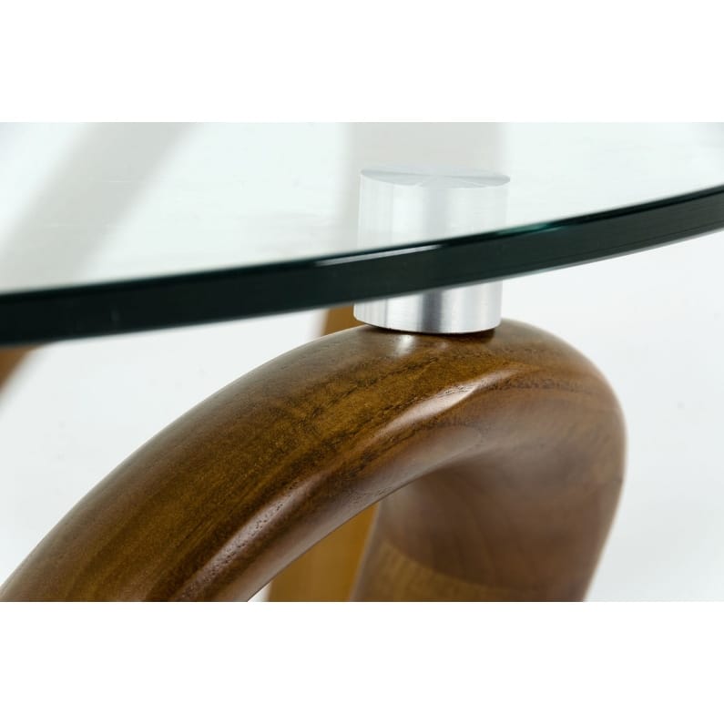 HomeRoots 45" Walnut And Clear Glass Abstract Wood Round Coffee Table - 45 x 45 x 15