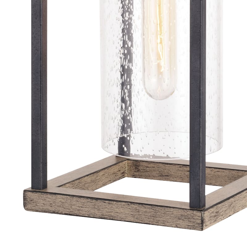 Napier 6.25-in Black Outdoor Farmhouse Wall Lantern, Dusk to Dawn Photocell, Clear Seeded Glass - 6.25-in W x 15-in H x 7.5-in D