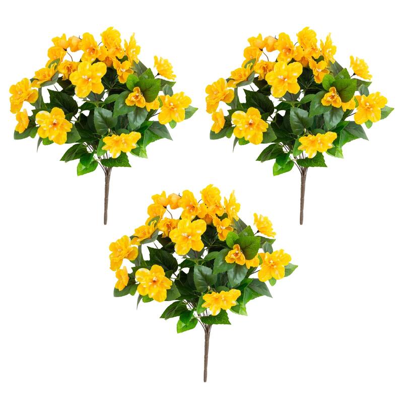 19-in UV Resistant Artificial Azalea Bush (Indoor/Outdoor) - Set of 3