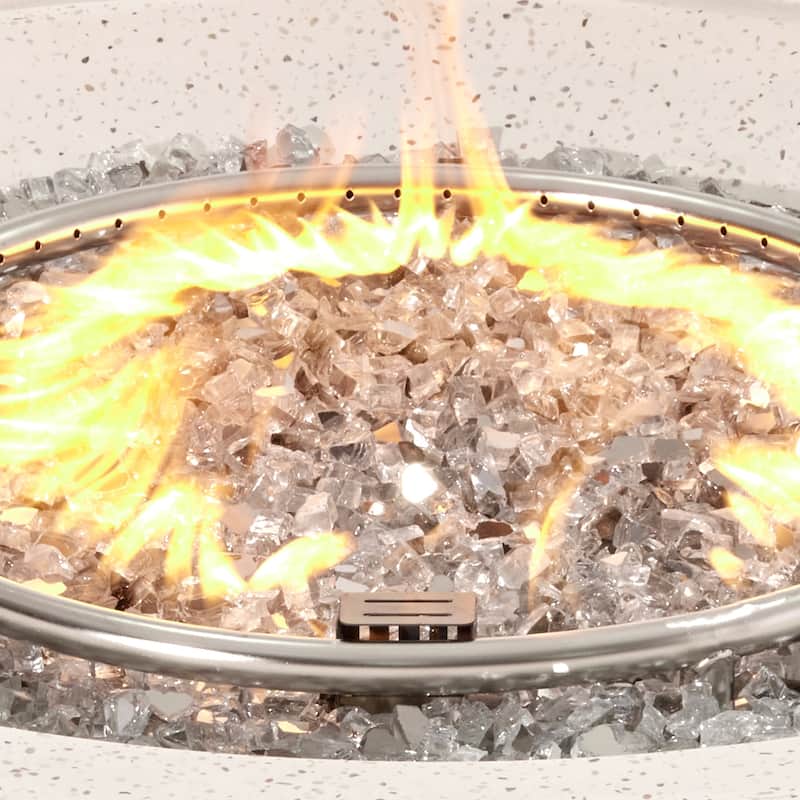 COSIEST 42'' Outdoor Round Propane Fire Pit w Wind Guard and Fire Glass